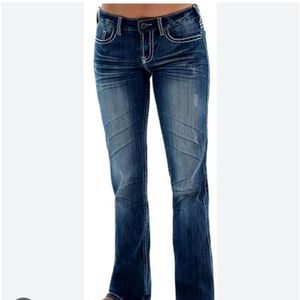 Cowgirl tuff deta blue distressed bootcut jeans sz 28x33